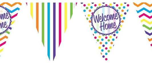 Welcome Home Bunning Bright and colourful bunting to say Welcome Home, Hello again! Length: 12ft 3.7m