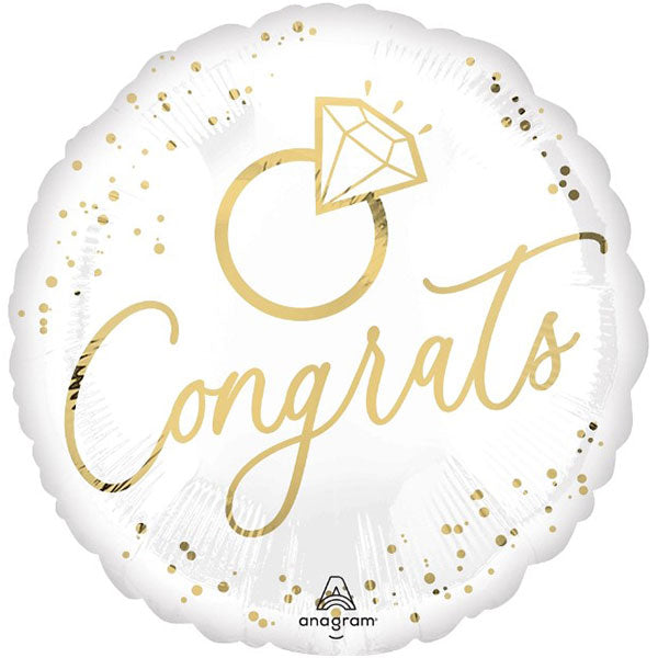 White & Gold Congrats Ring Foil Balloon