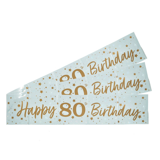 White & Gold Happy 80th Birthday Banner