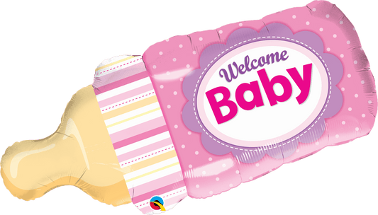 Baby Girl Pink 'Welcome Baby' Bottle Shape Foil Balloon