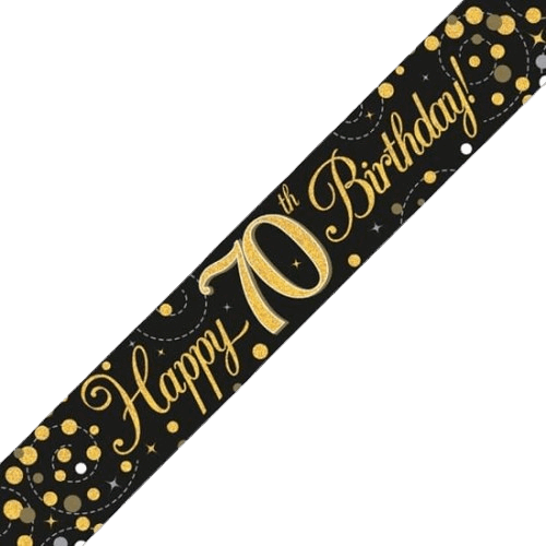 Black & Gold Holographic 70th Birthday Banner