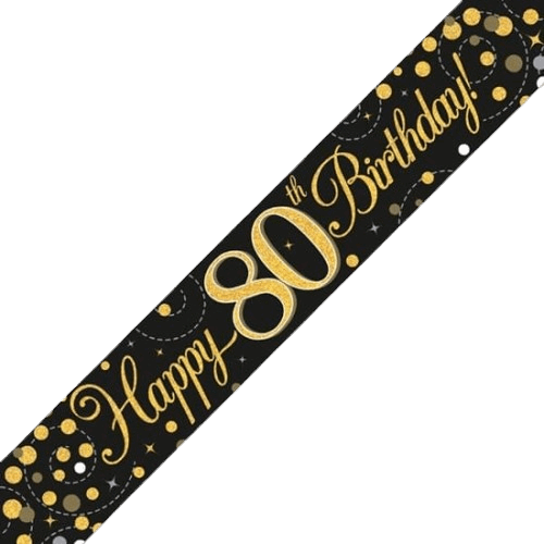 Black & Gold Holographic 80th Birthday Banner