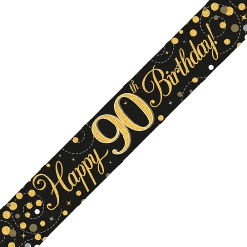 Black & Gold Holographic 90th Birthday Banner