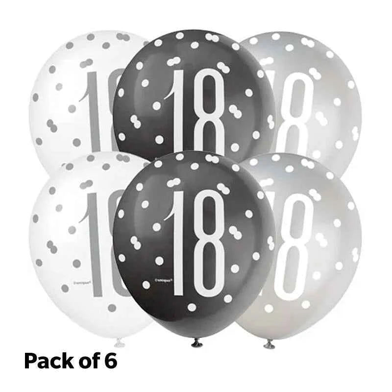 Birthday Glitz Black Latex Balloons Age 18
