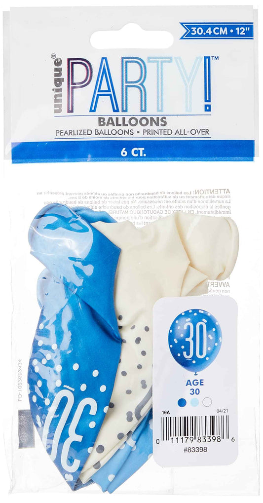Birthday Glitz Blue Latex Balloons Age 30