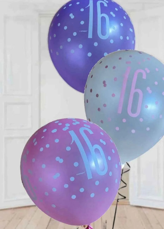 Birthday Glitz Pink Latex Balloons Age 16