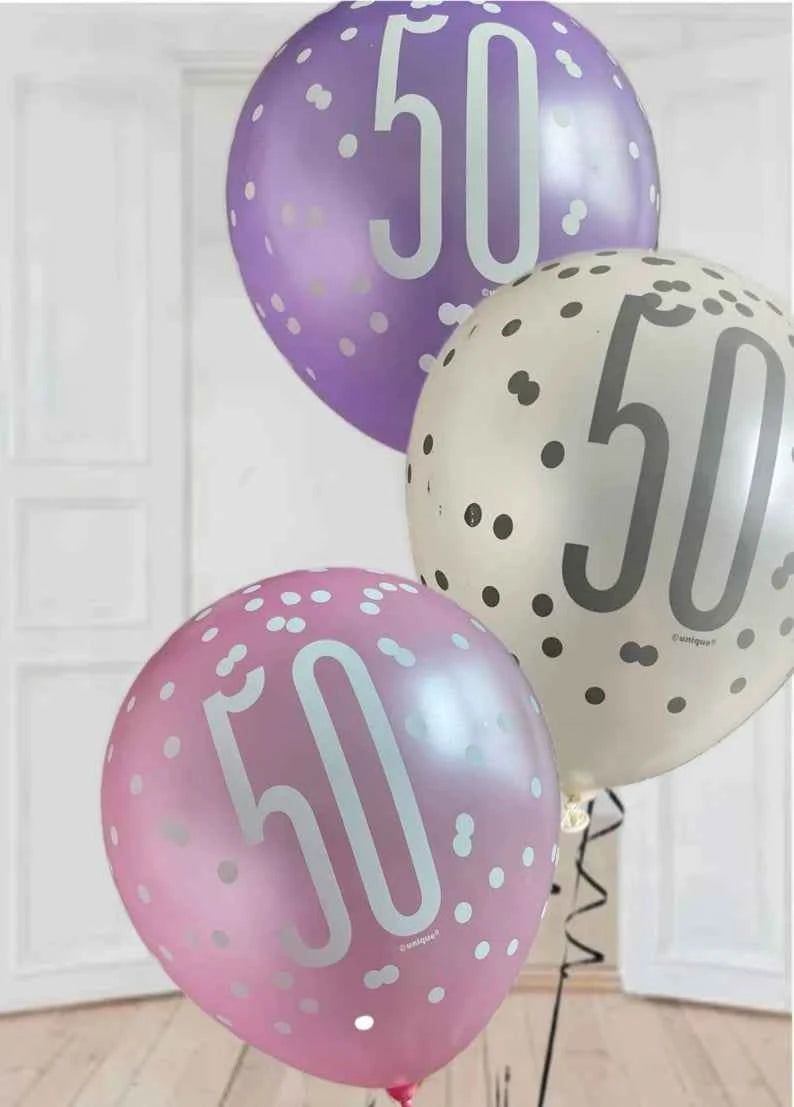 Birthday Glitz Pink Latex Balloons Age 50