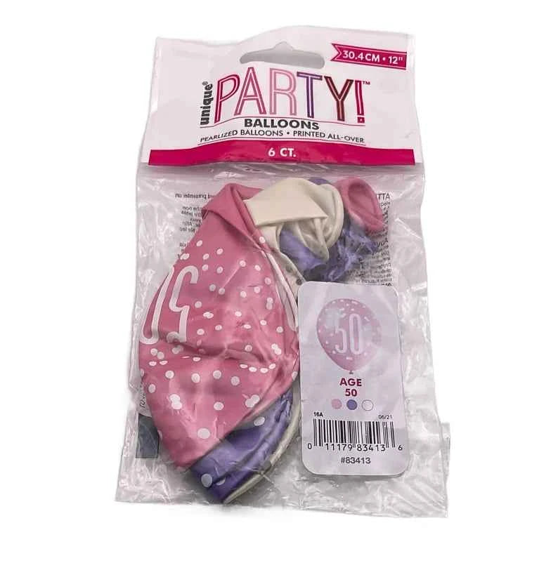 Birthday Glitz Pink Latex Balloons Age 50