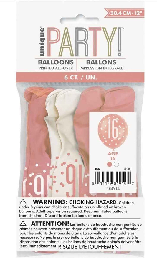 Birthday Glitz Rose Gold Latex Balloons Age 16