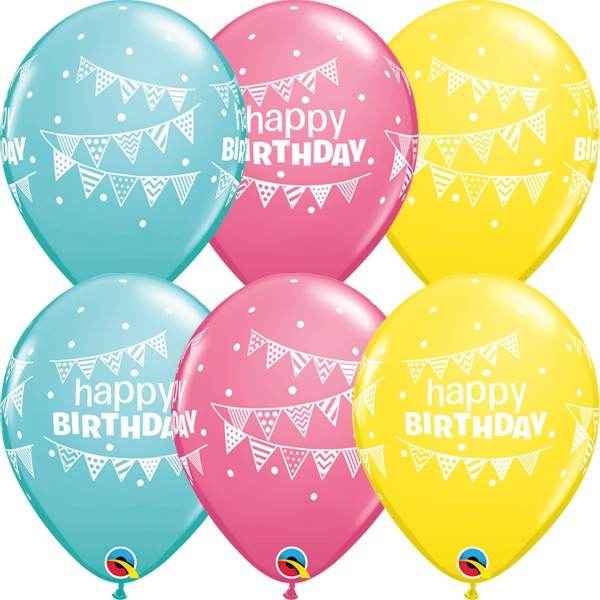 Birthday Pennants & Dots Latex Balloons 25 Pack