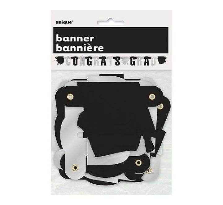 Black And Silver Happy Graduation Foil Letter Banner