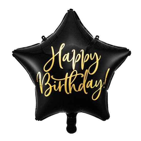 Black Happy Birthday Star Foil Balloon