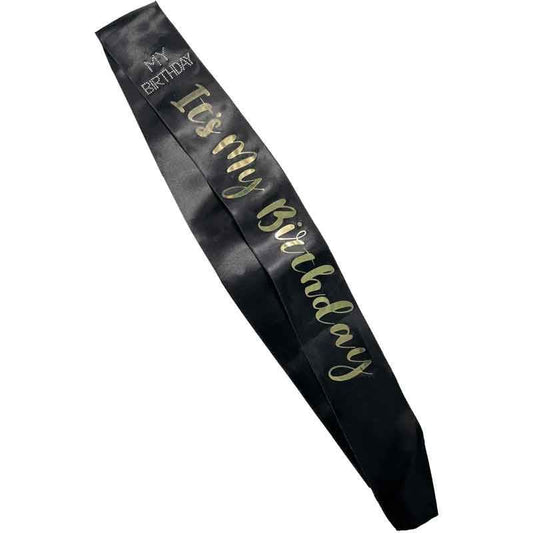 Black Sash with Gold Its My Birthday Logo