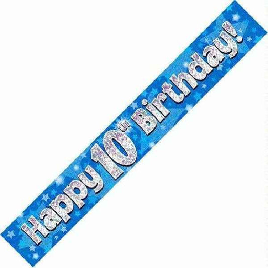 Blue Holographic 10th Birthday Banner