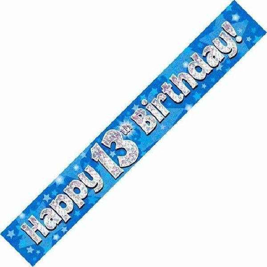 Blue Holographic 13th Birthday Banner