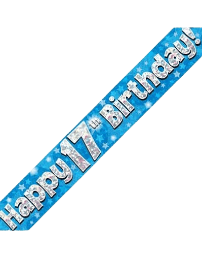 Blue Holographic 17th Birthday Banner