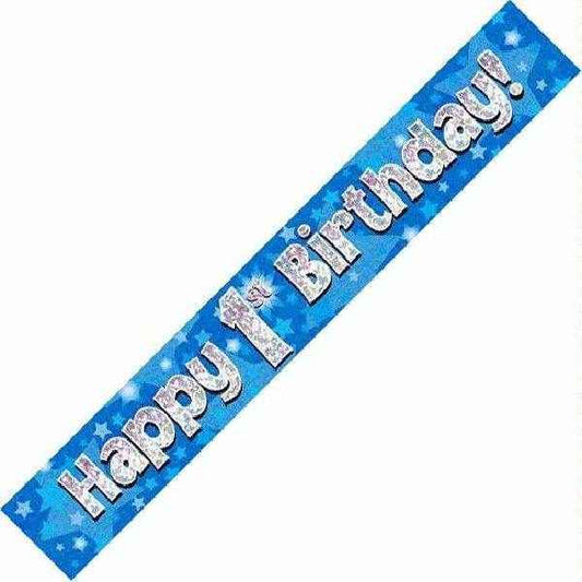 Blue Holographic 1st Birthday Banner