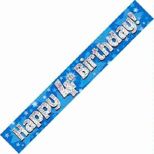 Blue Holographic 4th Birthday Banner