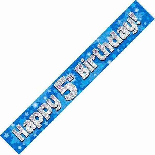 Blue Holographic 5th Birthday Banner