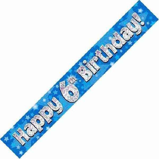 Blue Holographic 6th Birthday Banner