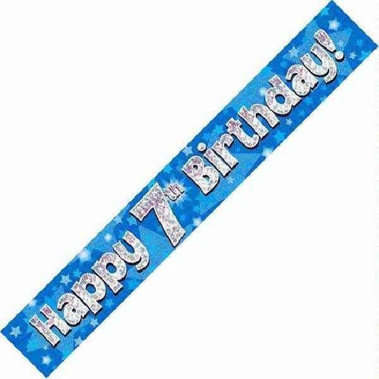 Blue Holographic 7th Birthday Banner