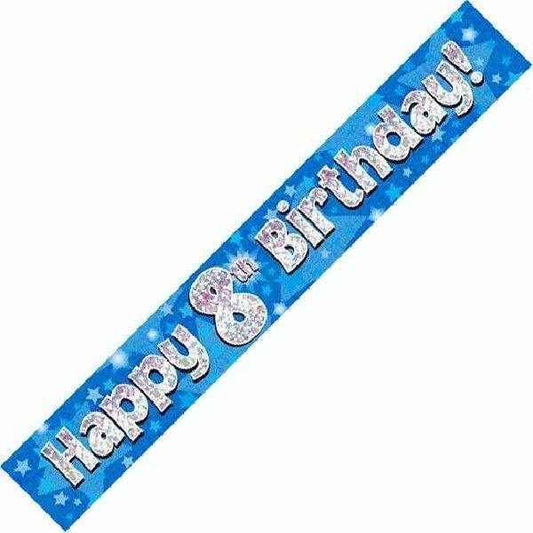 Blue Holographic 8th Birthday Banner