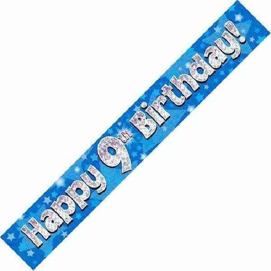 Blue Holographic 9th Birthday Banner