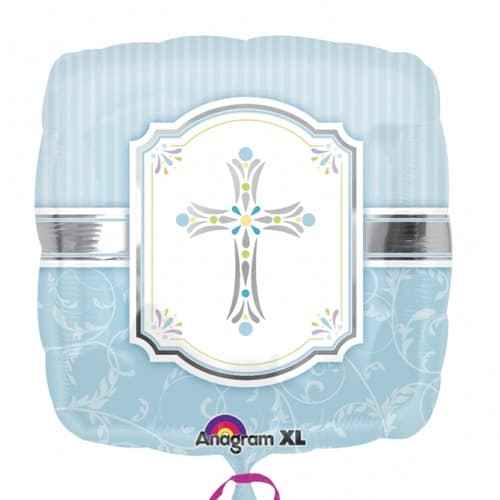 Blue Square Cross Religios Foil Balloon