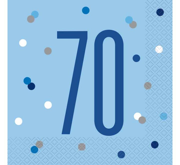 Blue Glitz Happy 70th Birthday Napkins 33cm