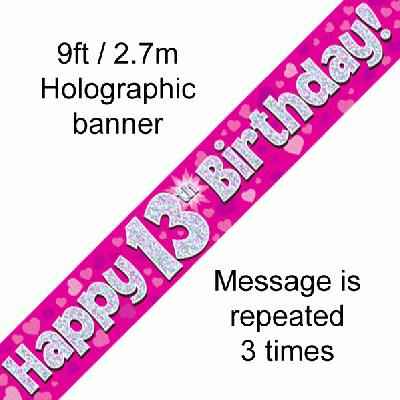 Celebrate in Style with Our Stunning Pink Holographic Birthday Banner for 13th Parties