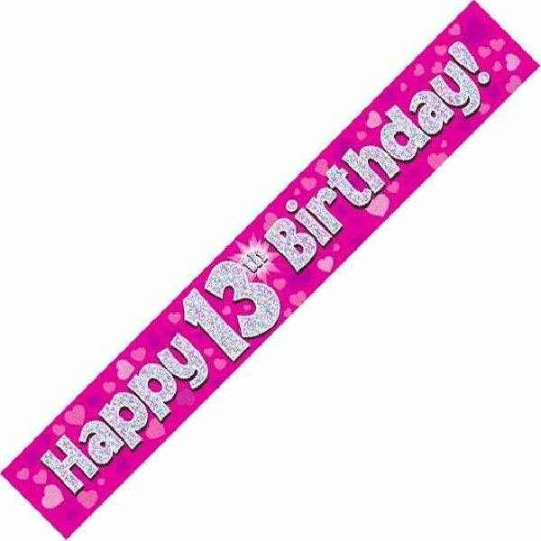 Celebrate in Style with Our Stunning Pink Holographic Birthday Banner for 13th Parties