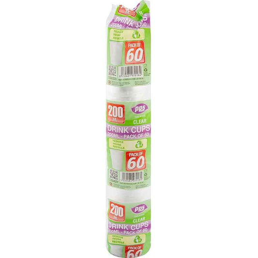 Drink Cups Plastic Clear 200ml 60Pack - Perfect for Every Occasion