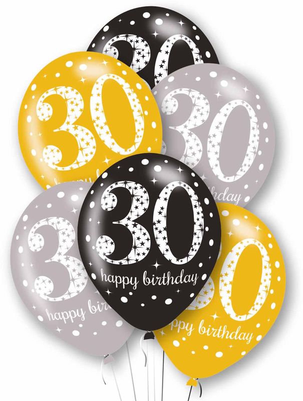 Gold Celebration Age 30th Birthday Latex Balloons