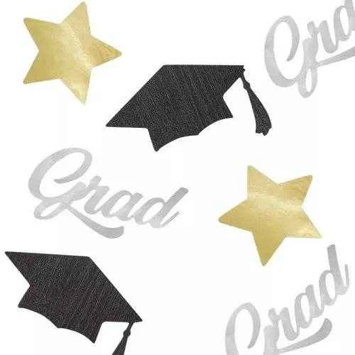 GLITZ Graduation Black,Gold, Silver Foil Confetti 14g