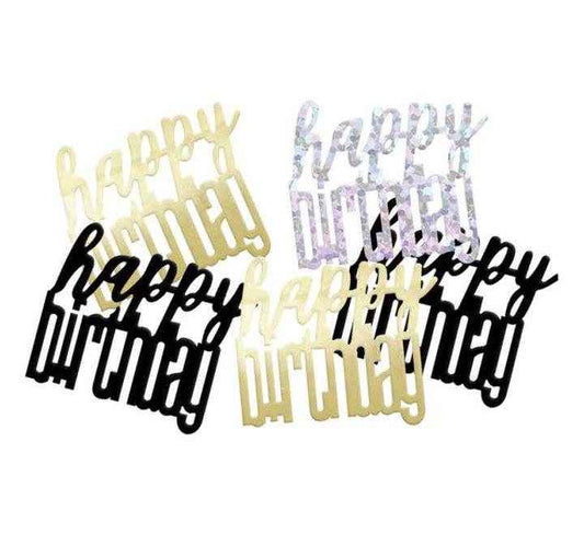 GLITZ Happy Birthday Black,Gold, Silver Foil Confetti 14g