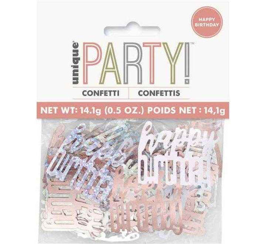 GLITZ Happy Birthday Rose Gold, White, Silver Foil Confetti 14g