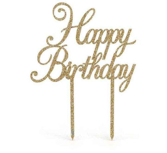 Acrylic Sparkling Gold Fizz Cake Topper Happy Birthday