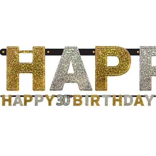 Gold Celebration Happy 30th Birthday Prismatic Letter Banner