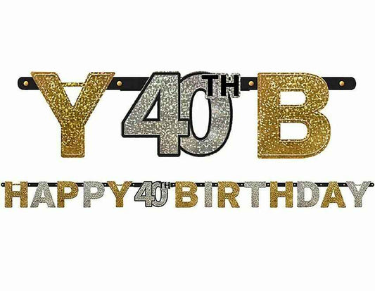 Gold Celebration Happy 40th Birthday Prismatic Letter Banner