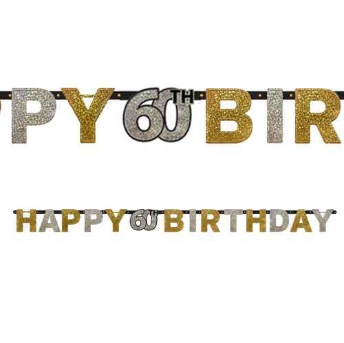 Gold Celebration Happy 60th Birthday Prismatic Letter Banner