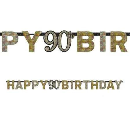 Gold Celebration Happy 90th Birthday Prismatic Letter Banner