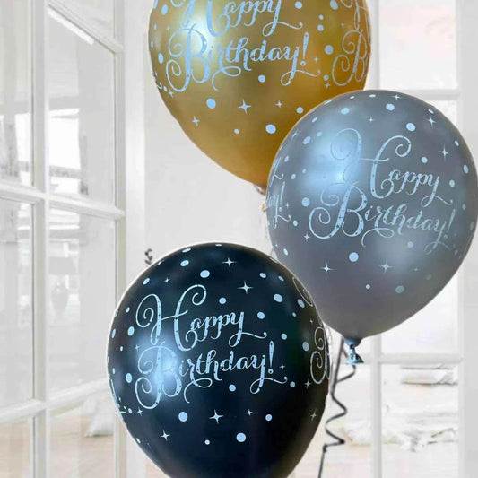 Gold Celebration Happy Birthday Latex Balloons