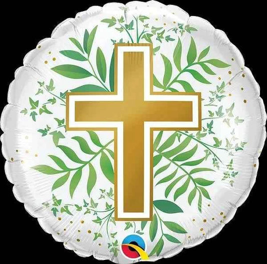 Gold Cross And Greenery Foil Balloon