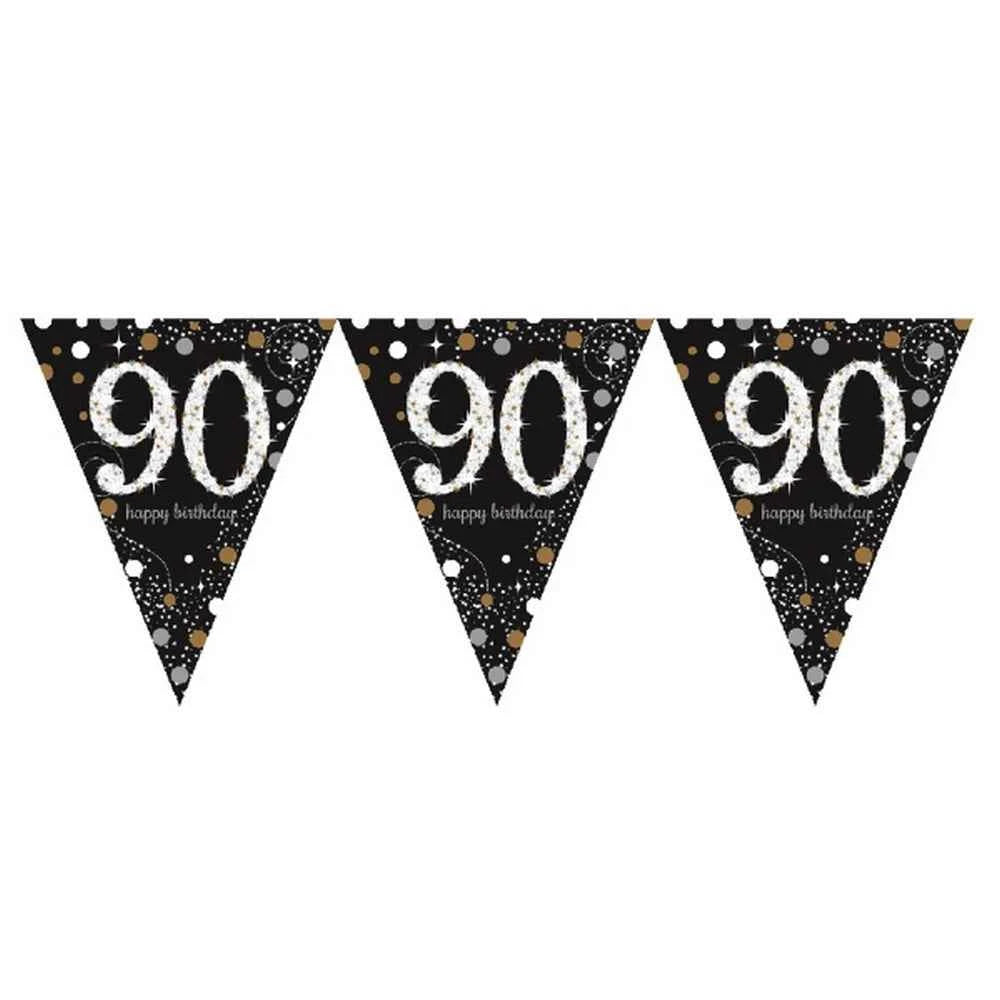 Gold Sparkling Celebration 90th Plastic Pennant Bunting
