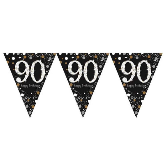 Gold Sparkling Celebration 90th Plastic Pennant Bunting