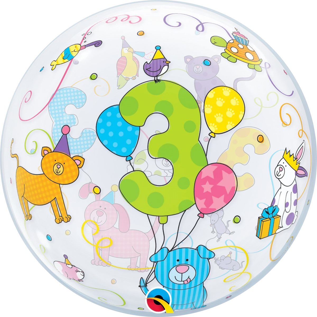Happy 3rd Birthday Pets Bubble Balloon