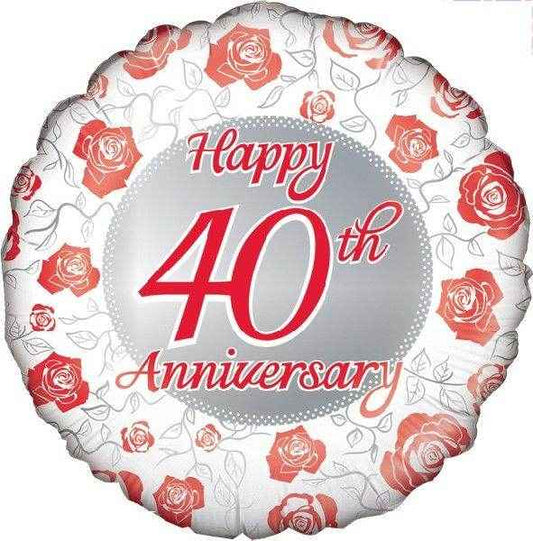 Happy 40th Anniversary With Red Hearts Foil Balloon