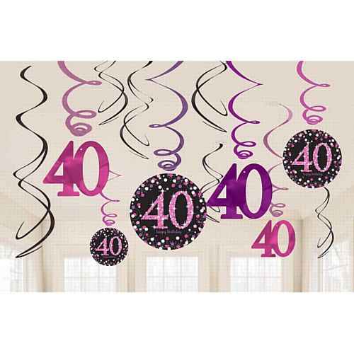 Happy 40th Birthday Pink Celebration Swirls Decoration
