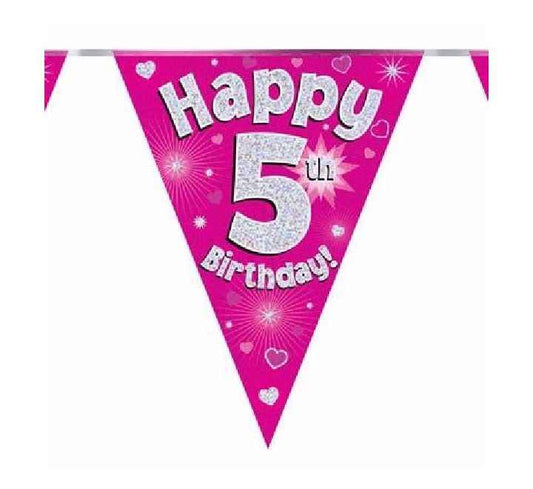 Happy 5th Birthday Pink And Silver Bunting