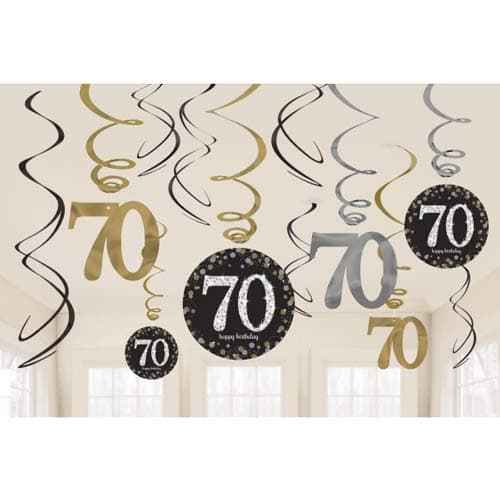 Happy 70th Birthday Gold Celebration Swirls Decoration